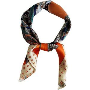 Silk Feel 01 Beige Edge Satin Square Head Scarf for Women Medium 28 Inch